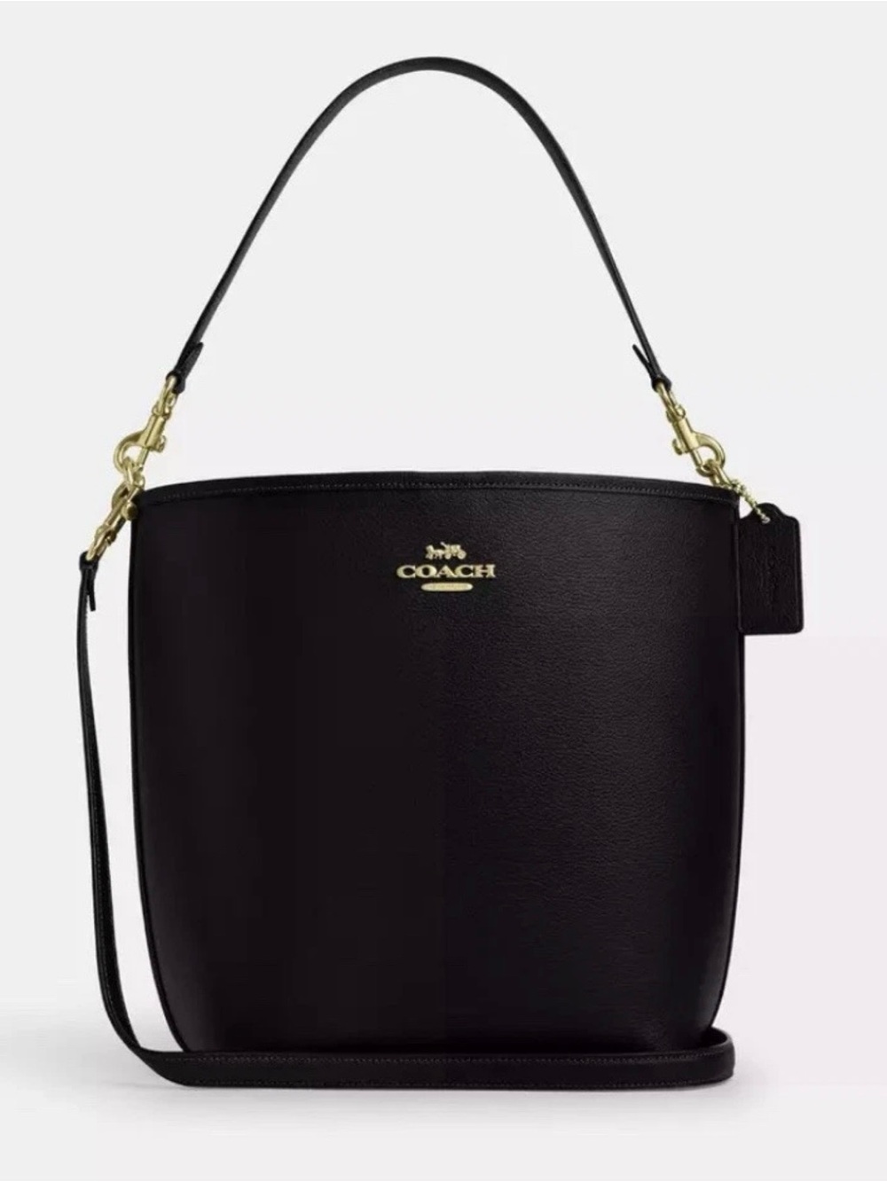 Coach Black Pebbled Leather Bucket Shoulder Bag with Gold Hardware